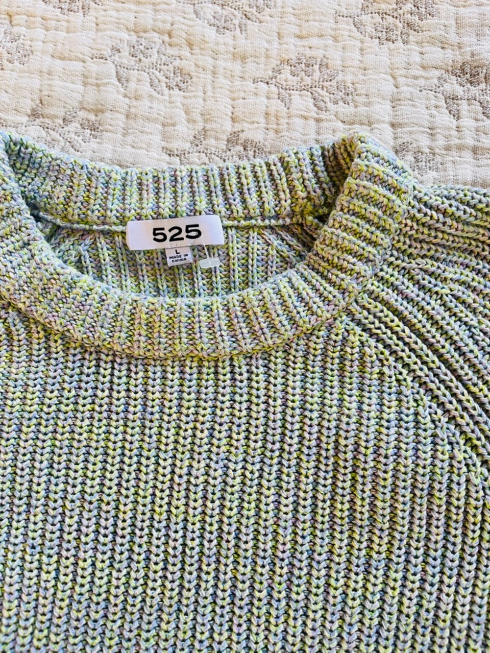 525 America Multicolor Green Scoop Neck Knit Sweater